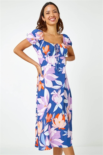 Floral Print Tie Detail Midi Dress 14365048