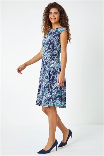 Textured Floral Print Ruched Dress 14339934