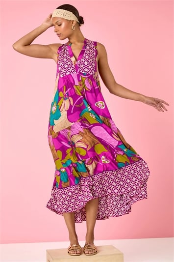 Boho Floral Print Smock Maxi Dress 14526176