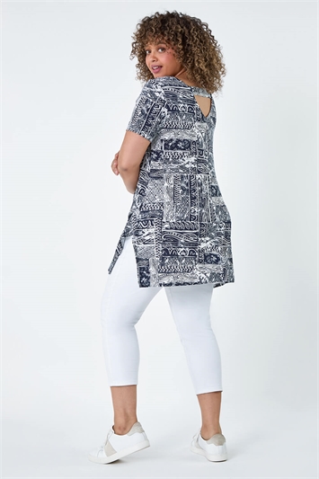 Curve Abstract Print Back Bar Stretch Top 19305860