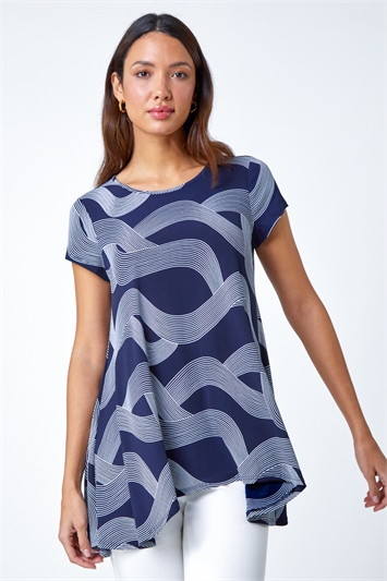 Abstract Swirl Print Stretch Tunic Top 19272660