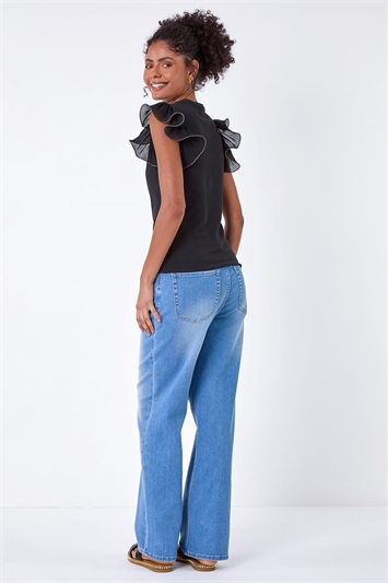 Ribbed Stretch Frill Detail Top 19291408