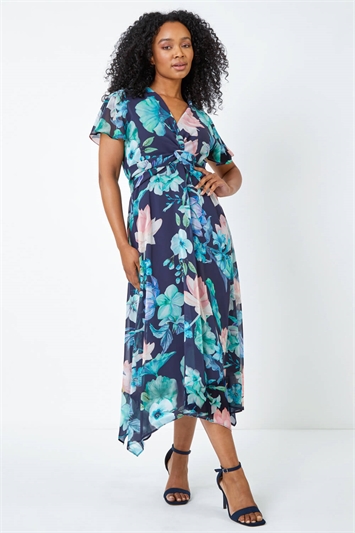 Petite Floral Print Twist Front Maxi Dress 14372560