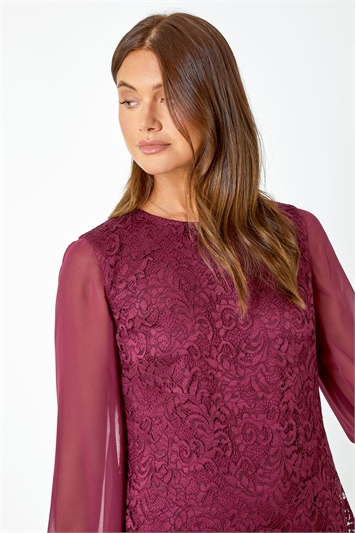 Floral Lace Chiffon Sleeve Shift Dress 14467395