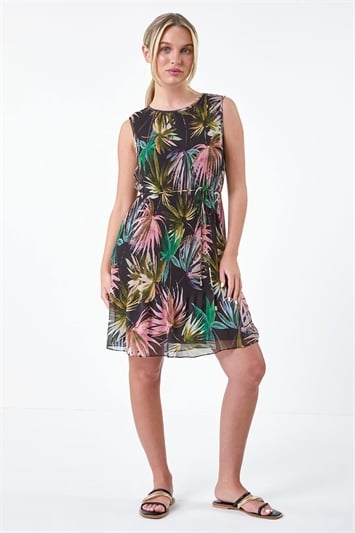 Petite Tropical Tie Detail Pleated Dress 14569008