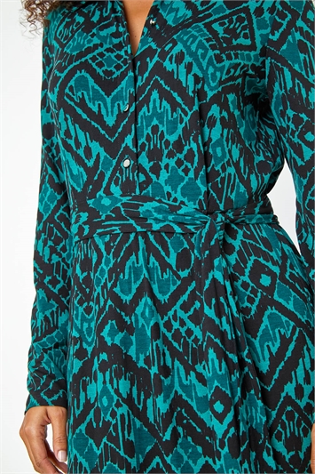 Abstract Print Midi Stretch Shirt Dress 14456128
