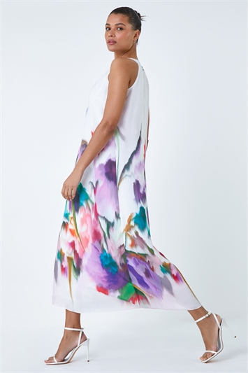 Abstract Floral Pleat Detail Trapeze Dress 14516938