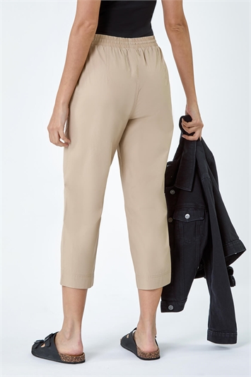 Cotton Elastic Waist Cropped Cargo Trousers 18059059
