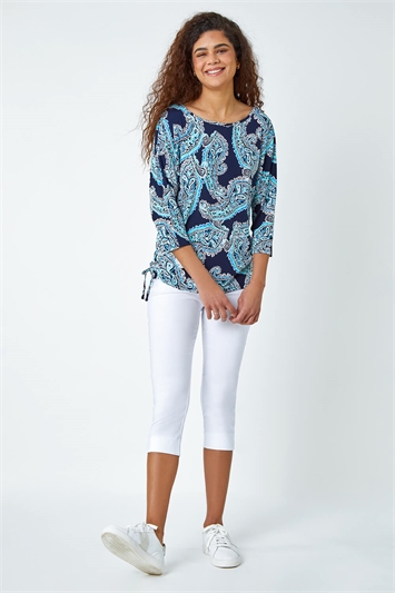 Textured Paisley Print Stretch Top 19273909