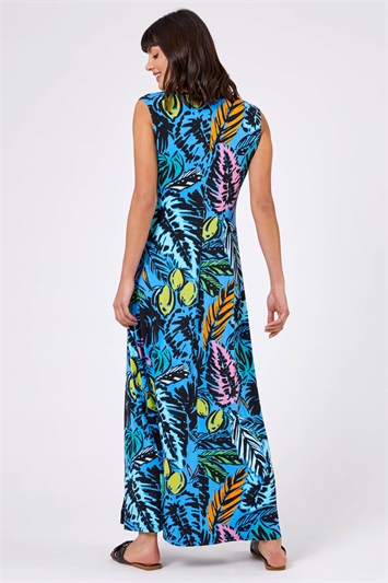 Palm Print Twist Waist Maxi Dress 14252109