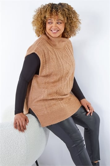 Curve Roll Neck Cable Knit Tabard 16078289
