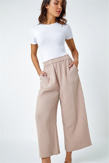 Textured Cotton Culotte Trousers 18053759