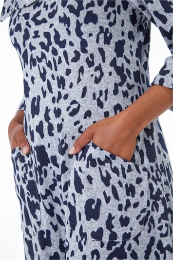 Petite Split Neck Leopard Print Mini Dress 14296944