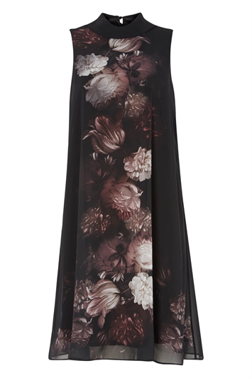 Chiffon Floral Placement Print Dress 30931bla