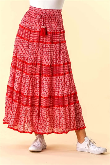 Tiered Boho Print Maxi Skirt 17011178