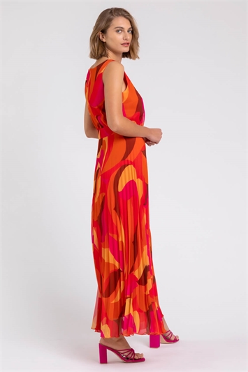 Abstract Print Pleated Maxi Dress 14234364