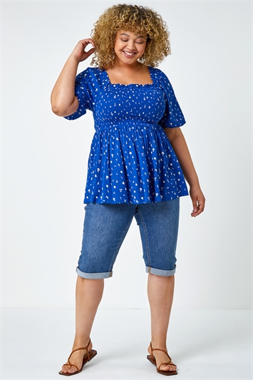 Curve Ditsy Floral Shirred Stretch Top 20128609