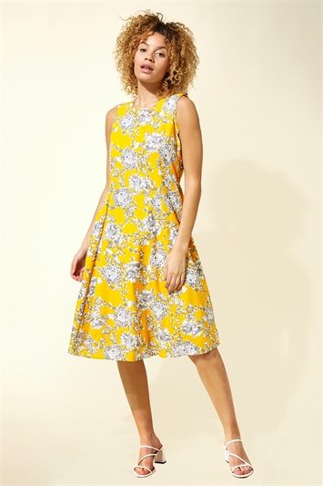 Floral Print Pleat Swing Dress 14124201