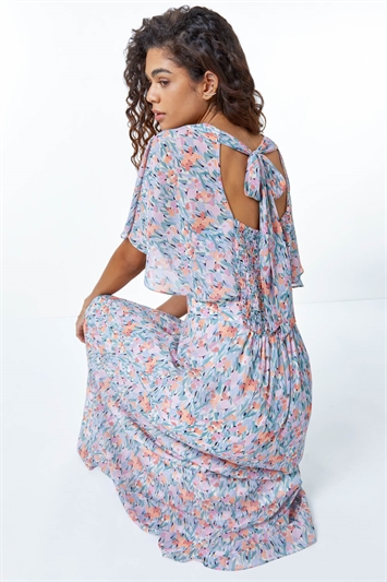 Floral Print Angel Sleeve Chiffon Maxi Dress 14267848