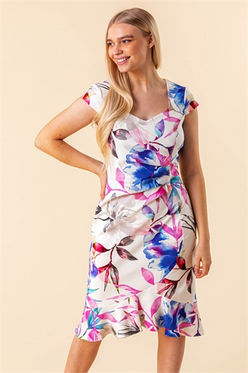 Floral Frill Hem Luxe Stretch Dress 14096509