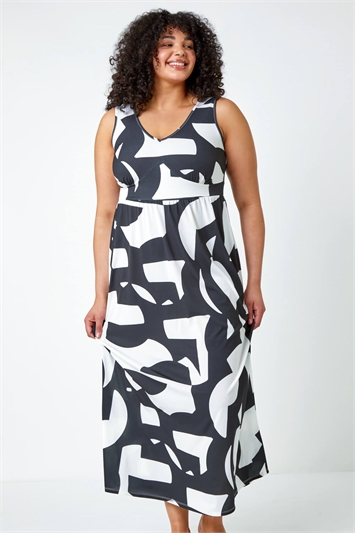 Curve Abstract Print Maxi Stretch Dress 14426108