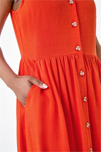 Petite Linen Blend Pocket Button Midi Dress 14540964