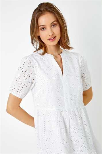 Embroidered Tiered Cotton Smock Dress 14398694