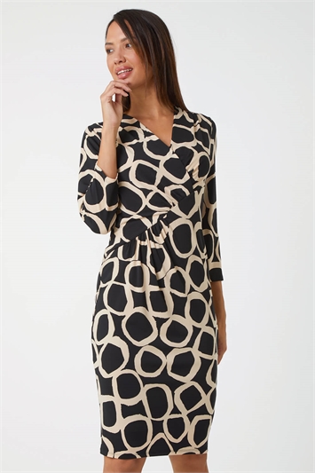 Abstract Print Ruched Stretch Dress 14429788