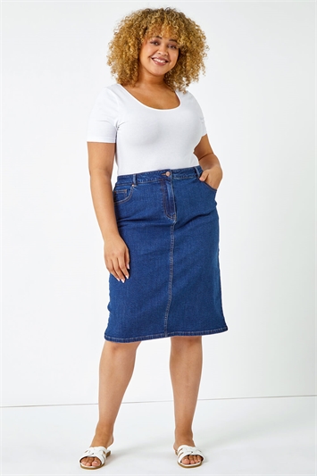 Curve Cotton A-Line Denim Skirt 17032637