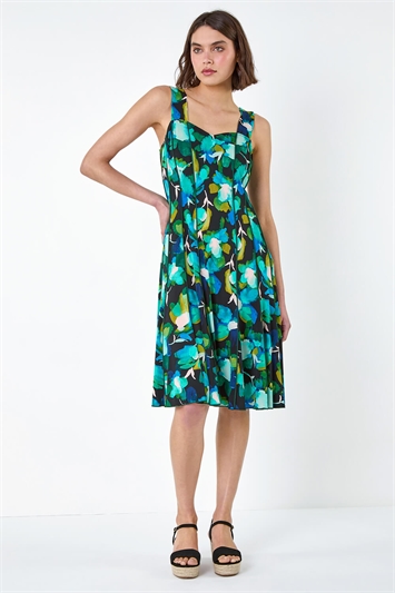 Abstract Floral Print Stretch Panel Dress 14486134