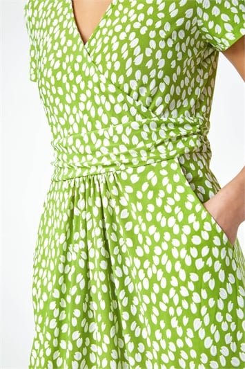 Petite Spot Print Wrap Stretch Dress 14369449