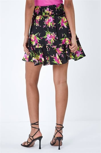 Floral Frill Trim Tiered Elastic Waist Skirt 17026708