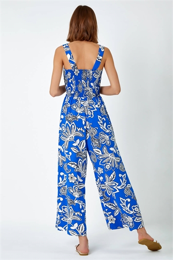 Floral Print Stretch Shirred Jumpsuit 14408780
