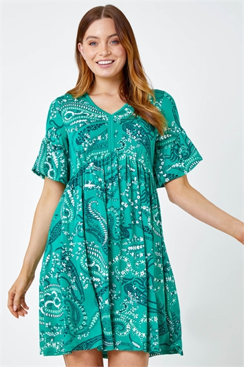 Paisley Print Frill Sleeve Dress 14403034