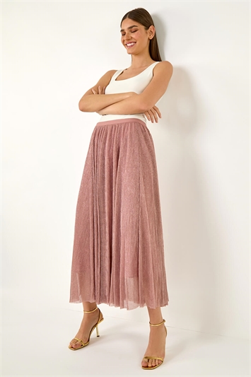 A-Line Shimmer Stretch Midi Skirt