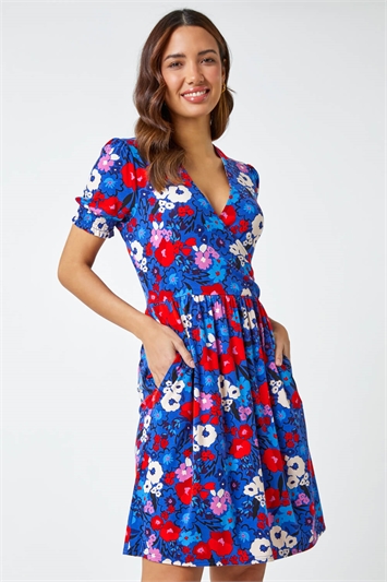 Floral Frill Sleeve Wrap Dress 14344309