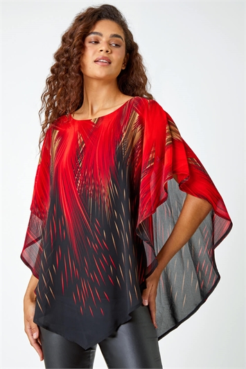 Abstract Print Chiffon Overlay Stretch Top 20144578