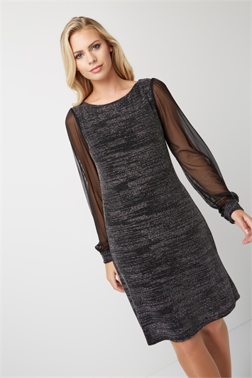 Chiffon Sleeve Shimmer Dress 31004sil