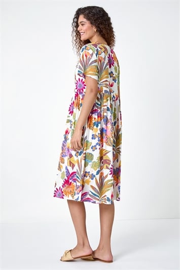 Floral Print Cotton Midi Dress 14595834
