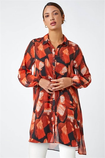 Abstract Print Longline Blouse 10118681
