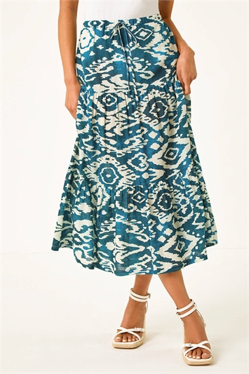 Petite Aztec Print Cotton Midi Skirt 17051191
