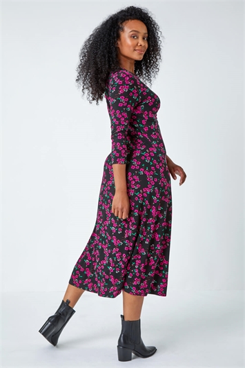 Petite Floral Knot Front Stretch Dress 14436072