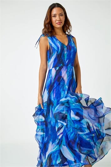 Sleeveless Abstract Print Maxi Dress 14395909