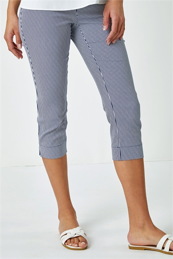 Striped Elastic Waist Stretch Cropped Trouser 18045360