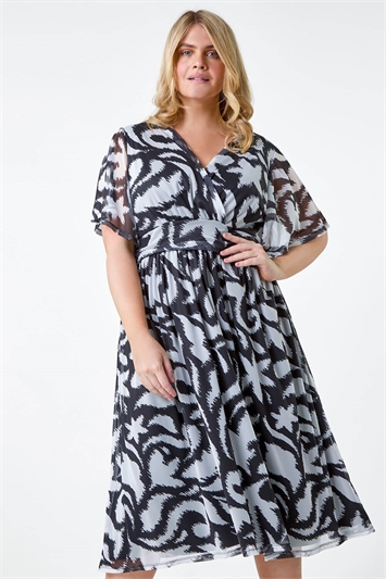 Curve Abstract Stretch Mesh Wrap Dress 14583108