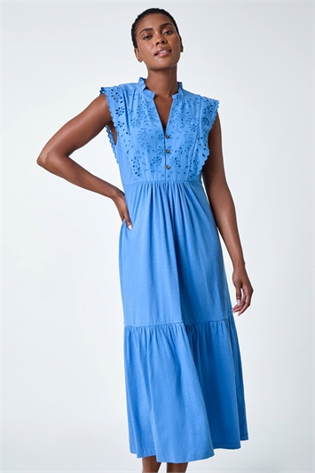 Broderie Frilled Cotton Midi Dress 14500145