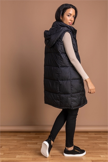 Padded Longline Hooded Gilet in Black - Roman Originals UK