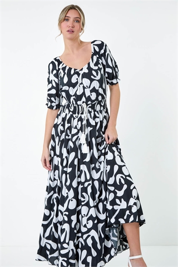 Shirred Waist Abstract Print Maxi Dress 14559508