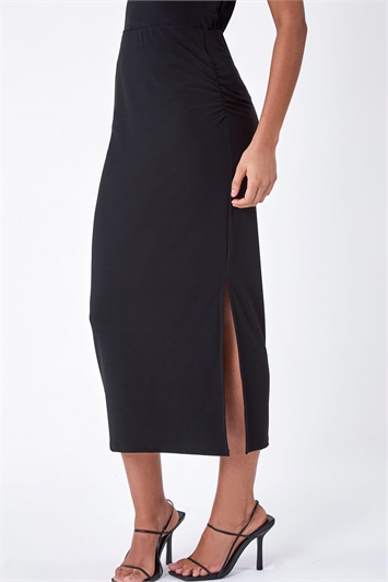 Side Ruched Stretch Midi Skirt 17048808