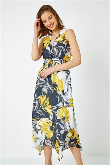 Floral Print Twist Front Midi Dress 14385596